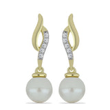Cercei din Argint 925 Placat cu Aur ( 2.89 grame ) cu Perlă de Apă Dulce Albă și Topaz Alb 6.16 Carate