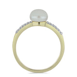 Inel din Argint 925 Placat cu Aur ( 2.07 grame ) cu Perlă de Apă Dulce Albă și Topaz Alb 2.84 Carate