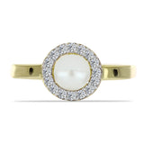 Inel din Argint 925 Placat cu Aur ( 2.55 grame ) cu Perlă de Apă Dulce Albă și Topaz Alb 1.47 Carate