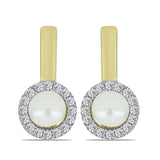 Cercei din Argint 925 Placat cu Aur ( 3.99 grame ) cu Perlă de Apă Dulce Albă și Topaz Alb 3.12 Carate