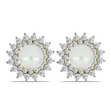 Cercei din Argint 925 Placat cu Aur ( 5.09 grame ) cu Perlă de Apă Dulce Albă și Topaz Alb 7.62 Carate