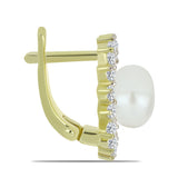 Cercei din Argint 925 Placat cu Aur ( 5.09 grame ) cu Perlă de Apă Dulce Albă și Topaz Alb 7.62 Carate