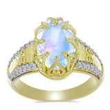 Inel din Argint 925 Placat cu Aur ( 3.91 grame ) cu Piatra Lunii Curcubeu și Topaz Alb 3.04 Carate