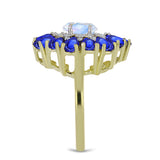 Inel din Argint 925 Placat cu Aur ( 4.95 grame ) cu Piatra Lunii Curcubeu și Safir Albastru Australian 4.77 Carate