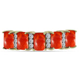 Inel din Argint 925 Placat cu Aur ( 2.53 grame ) cu Coral Roșu Burete și Topaz Alb 1.61 Carate