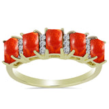Inel din Argint 925 Placat cu Aur ( 2.53 grame ) cu Coral Roșu Burete și Topaz Alb 1.61 Carate