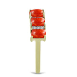 Inel din Argint 925 Placat cu Aur ( 2.53 grame ) cu Coral Roșu Burete și Topaz Alb 1.61 Carate