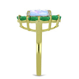 Inel din Argint 925 Placat cu Aur ( 4.17 grame ) cu Piatra Lunii Curcubeu și Smarald Brazilian 3.81 Carate