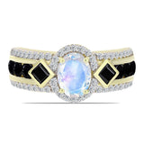 Inel din Argint 925 Placat cu Aur ( 4.7 grame ) cu Piatra Lunii Curcubeu și Spinel Negru 3.02 Carate