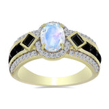 Inel din Argint 925 Placat cu Aur ( 4.7 grame ) cu Piatra Lunii Curcubeu și Spinel Negru 3.02 Carate