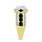 Inel din Argint 925 Placat cu Aur ( 4.7 grame ) cu Piatra Lunii Curcubeu și Spinel Negru 3.02 Carate