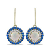 Cercei din Argint 925 Placat cu Aur ( 3.67 grame ) cu Piatra Lunii Curcubeu și Safir Albastru Australian 6.08 Carate