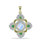 Pandantiv din Argint 925 Placat cu Aur ( 2.61 grame ) cu Piatra Lunii Curcubeu și Smarald Brazilian 1.51 Carate