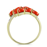 Inel din Argint 925 Placat cu Aur ( 3.15 grame ) cu Coral Roșu Burete și Topaz Alb 2.15 Carate