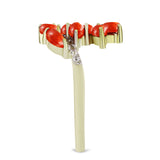 Inel din Argint 925 Placat cu Aur ( 3.15 grame ) cu Coral Roșu Burete și Topaz Alb 2.15 Carate