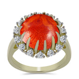 Inel din Argint 925 Placat cu Aur ( 4.25 grame ) cu Coral Roșu Burete și Topaz Alb 5.88 Carate