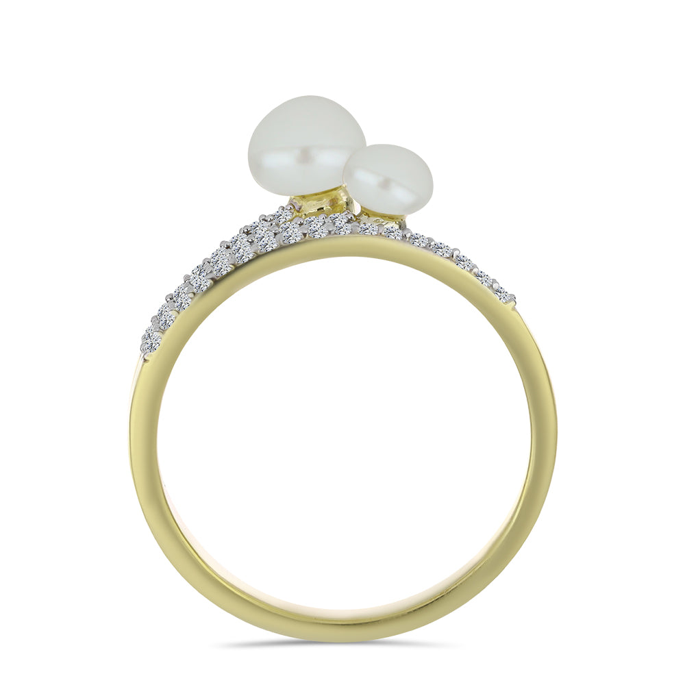 Inel din Argint 925 Placat cu Aur ( 2.89 grame ) cu Perlă de Apă Dulce Albă și Topaz Alb 2.36 Carate