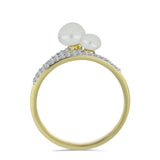 Inel din Argint 925 Placat cu Aur ( 2.89 grame ) cu Perlă de Apă Dulce Albă și Topaz Alb 2.36 Carate