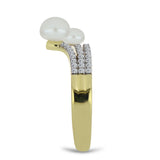 Inel din Argint 925 Placat cu Aur ( 2.89 grame ) cu Perlă de Apă Dulce Albă și Topaz Alb 2.36 Carate