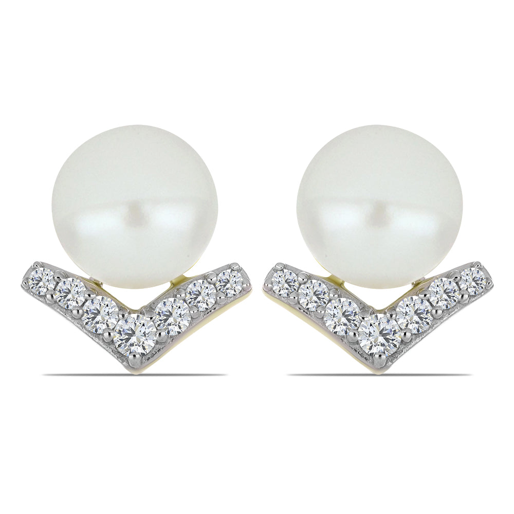 Cercei din Argint 925 Placat cu Aur ( 1.45 grame ) cu Perlă de Apă Dulce Albă și Topaz Alb 5.91 Carate