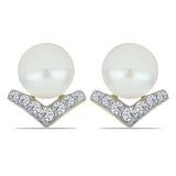 Cercei din Argint 925 Placat cu Aur ( 1.45 grame ) cu Perlă de Apă Dulce Albă și Topaz Alb 5.91 Carate