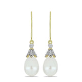 Cercei din Argint 925 Placat cu Aur ( 1.88 grame ) cu Perlă de Apă Dulce Albă și Topaz Alb 10.03 Carate