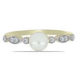 Inel din Argint 925 Placat cu Aur ( 1.97 grame ) cu Perlă de Apă Dulce Albă și Topaz Alb 1.14 Carate