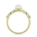 Inel din Argint 925 Placat cu Aur ( 1.97 grame ) cu Perlă de Apă Dulce Albă și Topaz Alb 1.14 Carate