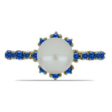 Inel din Argint 925 Placat cu Aur ( 2.29 grame ) cu Perlă de Apă Dulce Albă și Safir Albastru Australian 3.88 Carate