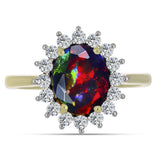 Inel din Argint 925 Placat cu Aur ( 3.04 grame ) cu Opal Etiopian Negru Lega Dembi și Topaz Alb 2.09 Carate