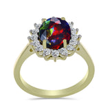 Inel din Argint 925 Placat cu Aur ( 3.04 grame ) cu Opal Etiopian Negru Lega Dembi și Topaz Alb 2.09 Carate
