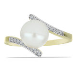 Inel din Argint 925 Placat cu Aur ( 2.3 grame ) cu Perlă de Apă Dulce Albă și Topaz Alb 4.27 Carate