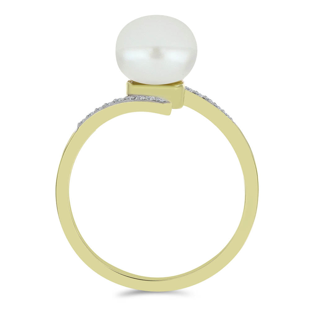 Inel din Argint 925 Placat cu Aur ( 2.3 grame ) cu Perlă de Apă Dulce Albă și Topaz Alb 4.27 Carate