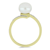 Inel din Argint 925 Placat cu Aur ( 2.3 grame ) cu Perlă de Apă Dulce Albă și Topaz Alb 4.27 Carate