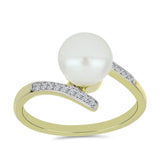 Inel din Argint 925 Placat cu Aur ( 2.3 grame ) cu Perlă de Apă Dulce Albă și Topaz Alb 4.27 Carate