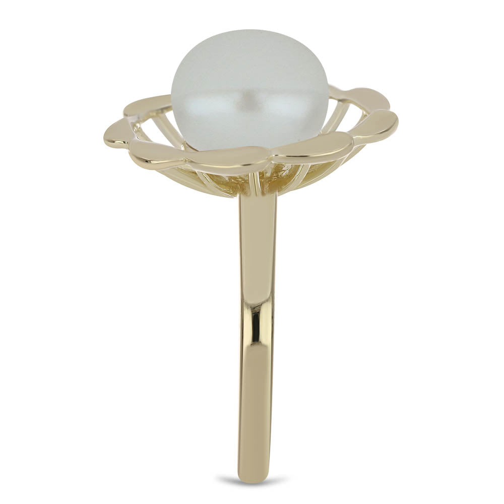 Inel din Argint 925 Placat cu Aur ( 4.06 grame ) cu Perlă de Apă Dulce Albă 6 Carate