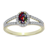 Inel din Argint 925 Placat cu Aur ( 2.3 grame ) cu Opal Etiopian Negru Lega Dembi și Topaz Alb 0.63 Carate