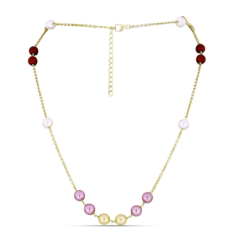 Colier din Argint 925 Placat cu Aur ( 3.19 grame ) cu Perlă de Apă Dulce Albă și Perlă de Apă Dulce de Culoarea Piersicii 19.97 Carate