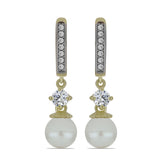 Cercei din Argint 925 Placat cu Aur ( 3.27 grame ) cu Perlă de Apă Dulce Albă și Topaz Alb 6.9 Carate