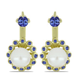 Cercei din Argint 925 Placat cu Aur ( 5.69 grame ) cu Perlă de Apă Dulce Albă și Tanzanit 6.36 Carate