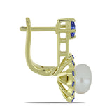 Cercei din Argint 925 Placat cu Aur ( 5.69 grame ) cu Perlă de Apă Dulce Albă și Tanzanit 6.36 Carate