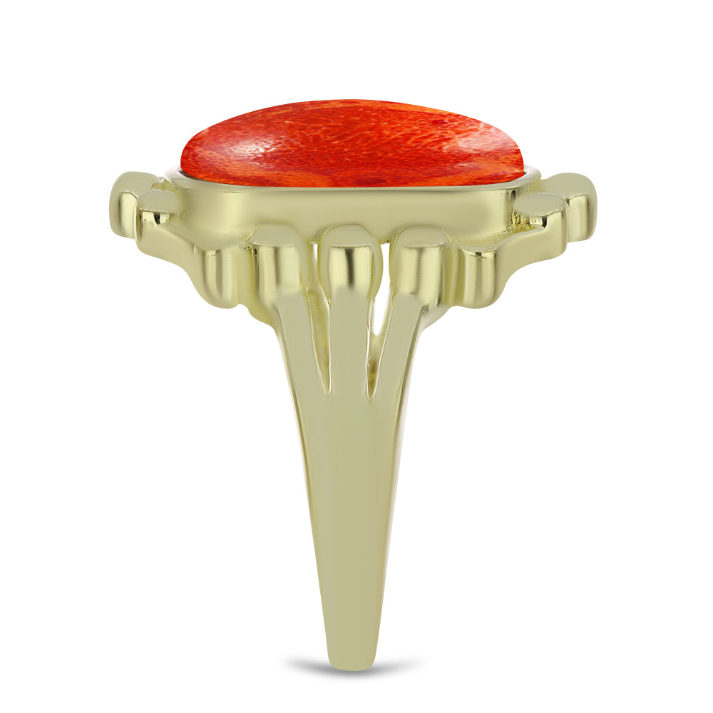 Inel din Argint 925 Placat cu Aur ( 6 grame ) cu Coral Roșu Burete 5.43 Carate
