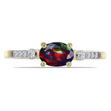 Inel din Argint 925 Placat cu Aur ( 1.86 grame ) cu Opal Etiopian Negru Lega Dembi și Topaz Alb 0.58 Carate