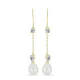 Cercei din Argint 925 Placat cu Aur ( 1.98 grame ) cu Perlă de Apă Dulce Albă și Topaz Alb 11.32 Carate