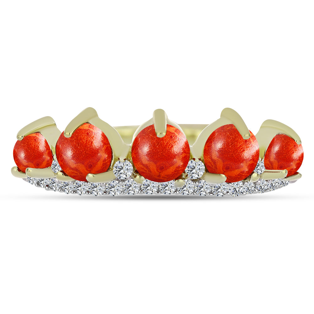 Inel din Argint 925 Placat cu Aur ( 2.26 grame ) cu Coral Roșu Burete și Topaz Alb 1.3 Carate