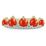 Inel din Argint 925 Placat cu Aur ( 2.26 grame ) cu Coral Roșu Burete și Topaz Alb 1.3 Carate