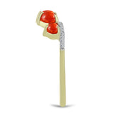 Inel din Argint 925 Placat cu Aur ( 2.26 grame ) cu Coral Roșu Burete și Topaz Alb 1.3 Carate