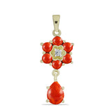 Pandantiv din Argint 925 Placat cu Aur ( 1.57 grame ) cu Coral Roșu Burete și Topaz Alb 1.52 Carate