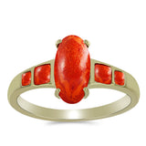 Inel din Argint 925 Placat cu Aur ( 2.71 grame ) cu Coral Roșu Burete 2.59 Carate