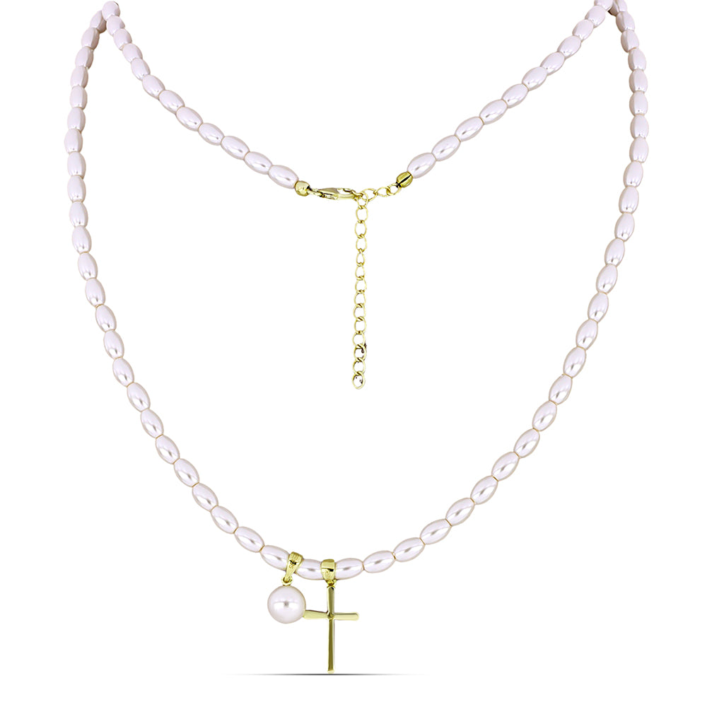 Colier din Argint 925 Placat cu Aur ( 2.21 grame ) cu Perlă de Apă Dulce Albă 53.93 Carate